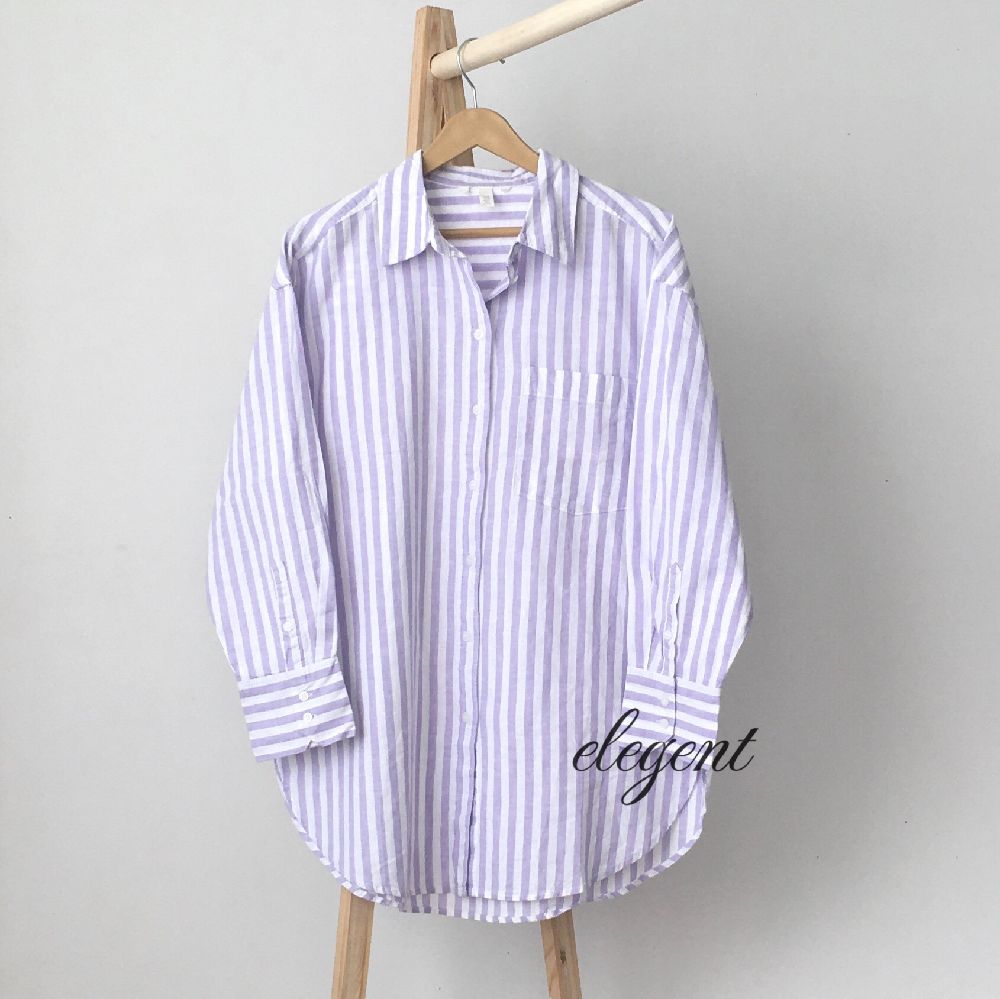 شومیز راه راه بنفش و سفید - Image 3