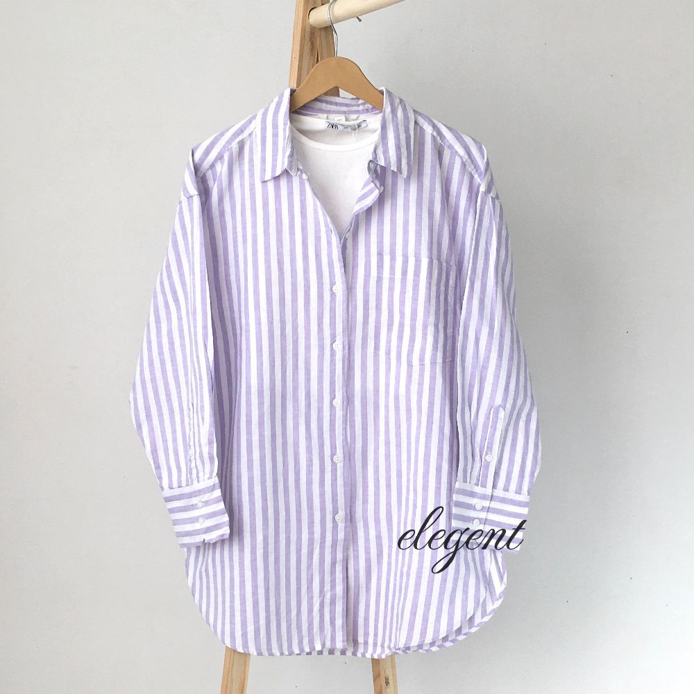 شومیز راه راه بنفش و سفید اچ اند ام