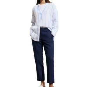 شومیز لینن راه راه آبی سفید